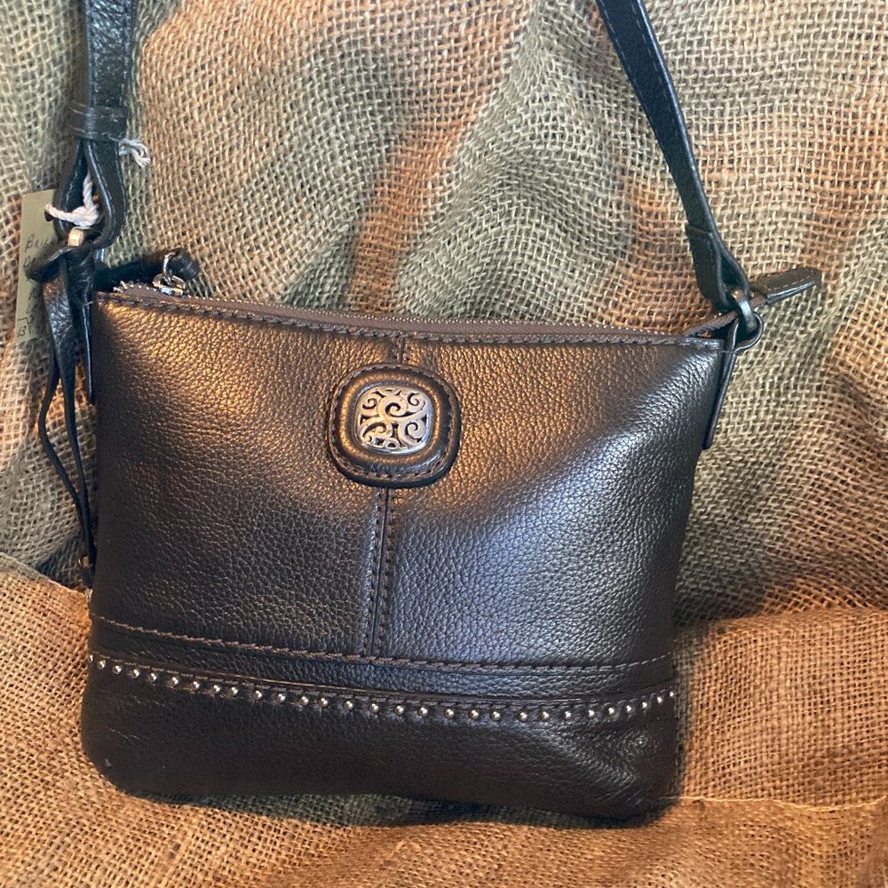 Brighton Leather Bronzy Brown Silver Studded Crossbody in Great Condition